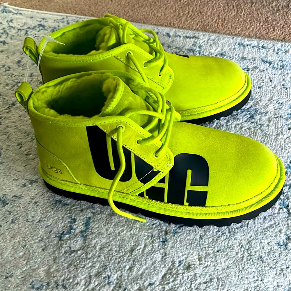 Rare Bright Green Ugg Boots with black Ugg graphic. New without tags.